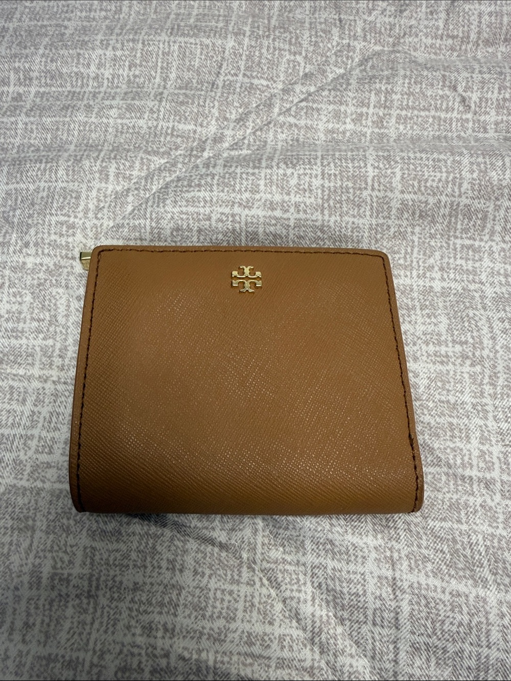 Tory Burch Tan Saffiano Bifold Wallet with Gold Logo